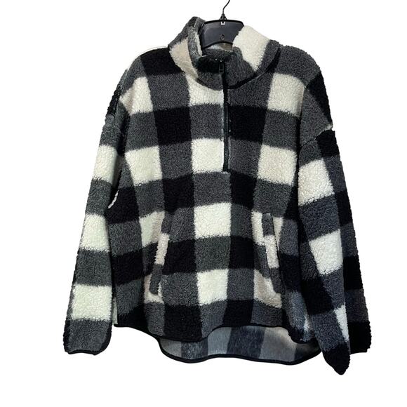 Old Navy Sherpa 1/2 Zip Pullover Buffalo Check Fleece Plaid Jacket XL - Picture 1 of 6